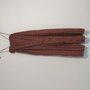 Everlane Wide Leg Romper Earthy Brown w/Blue Abstract Floral Pattern L